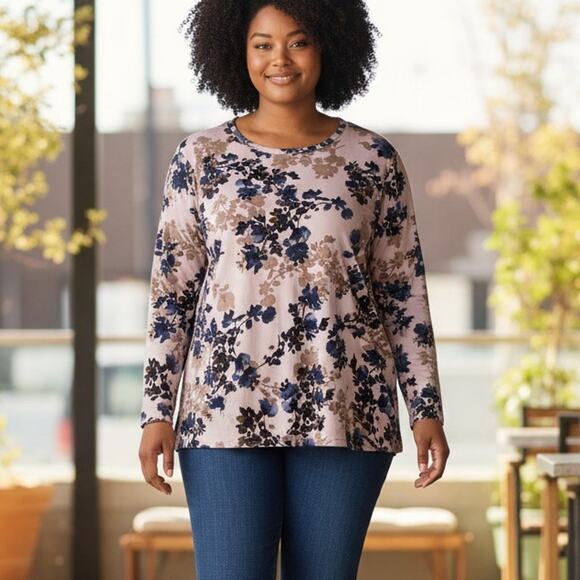 J. Jill Tops - J Jill Velvet Flower Floral Long Sleeve Top Plus Size 2X Purple Blue Long Sleeve